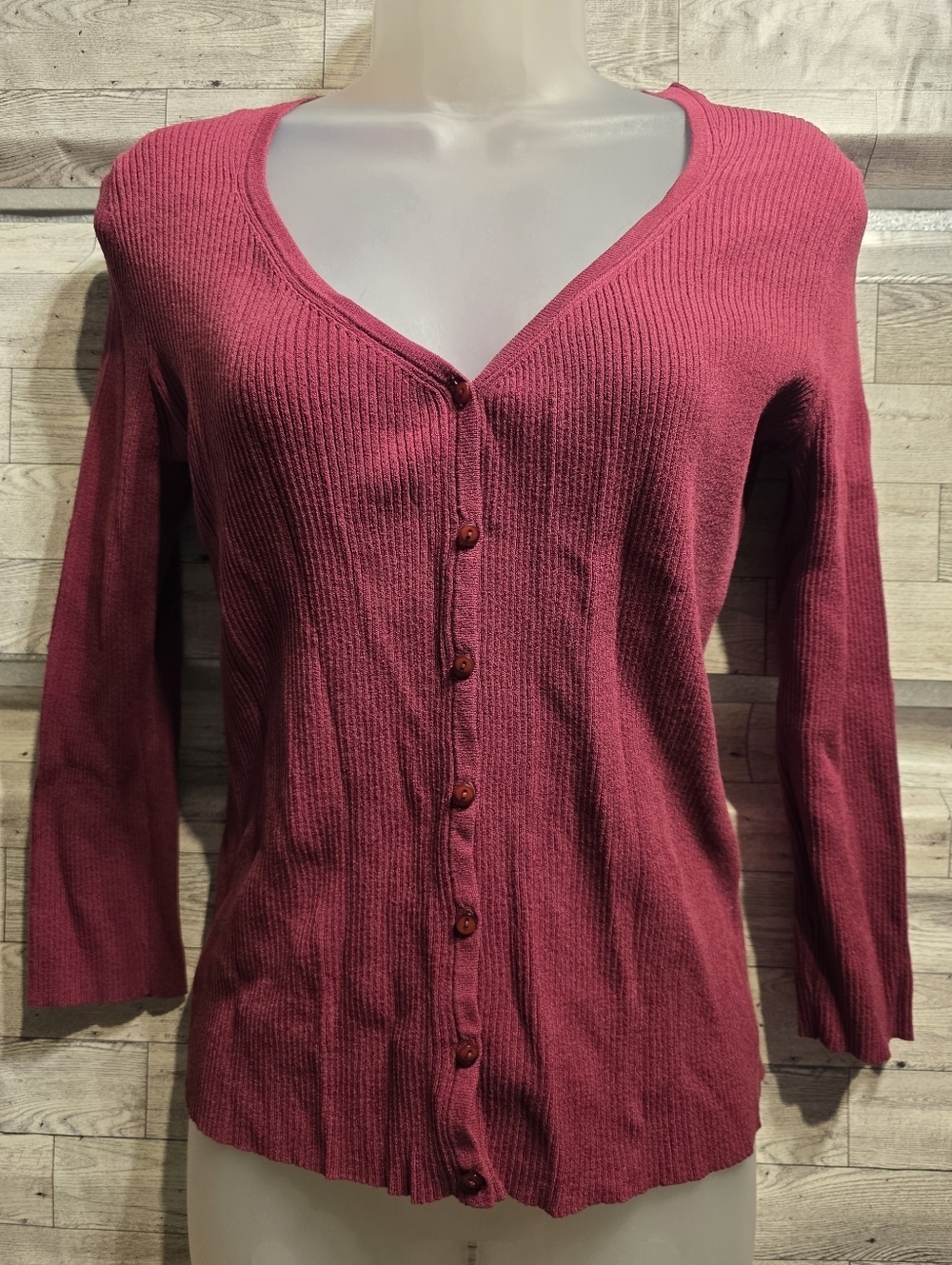 Express Rose Pink Ribbed V-Neck Button Cardigan - Picture 1 of 3